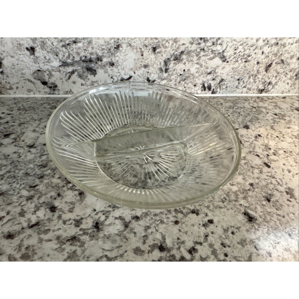Vintage Divided Glass Serving Bowl with Spiked Rib Design‎ 7 1/4 in
